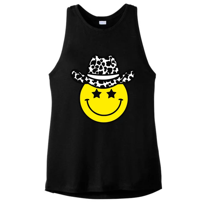 Cute Western Country Cowgirl Hat Star Yellow Smile Face Girl Ladies Tri-Blend Wicking Tank