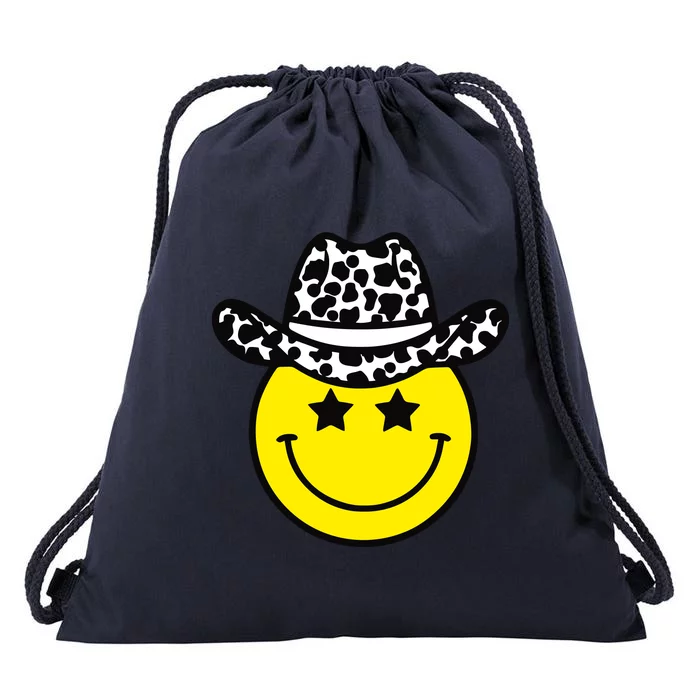 Cute Western Country Cowgirl Hat Star Yellow Smile Face Girl Drawstring Bag