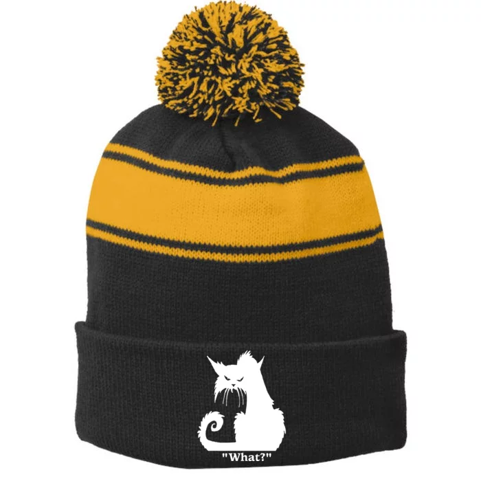 Cat What Stripe Pom Pom Beanie