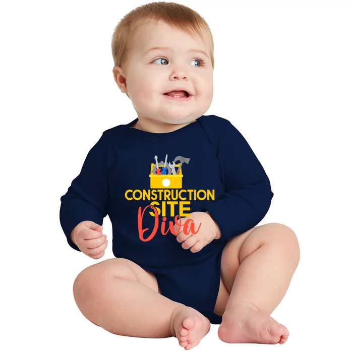 Construction Worker Construction Site Diva Gift Baby Long Sleeve Bodysuit