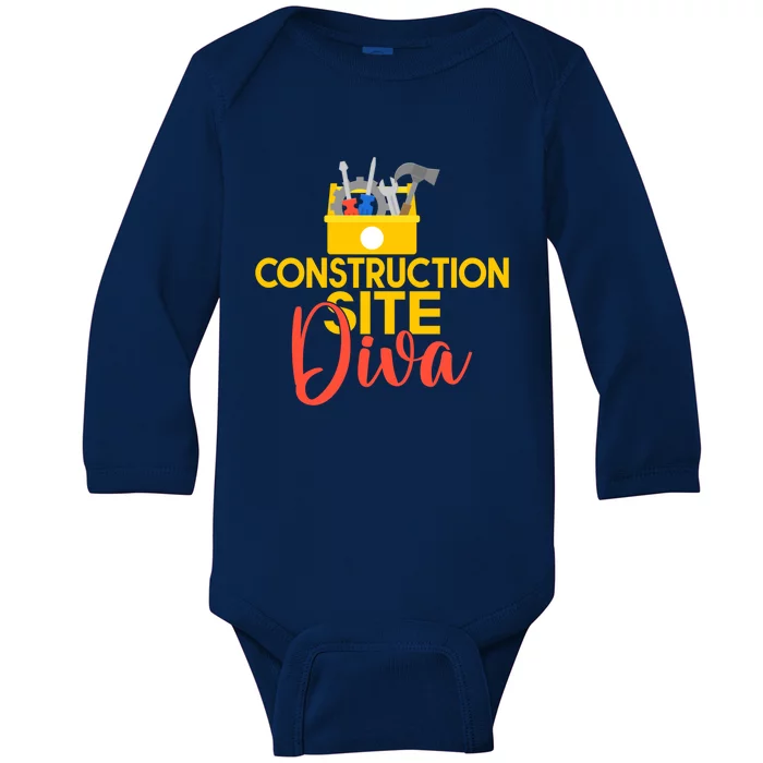 Construction Worker Construction Site Diva Gift Baby Long Sleeve Bodysuit