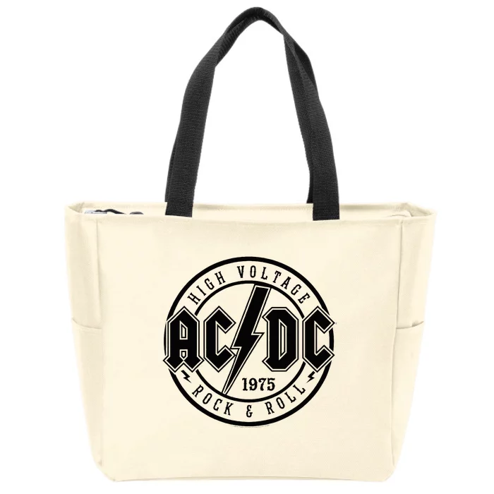 Classic White Cotton Rock & Roll Zip Tote Bag