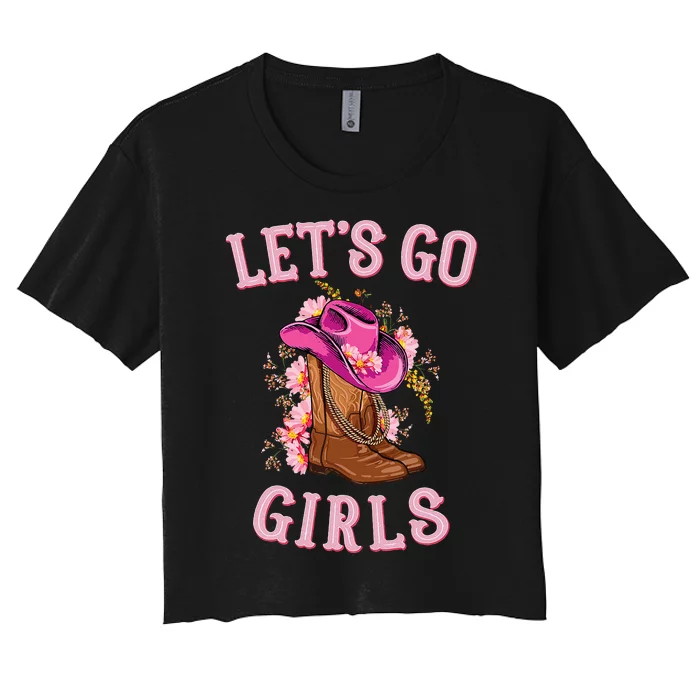 Cute Western Cow Country Western Rodeo LetS Go Girl Women's Crop Top Tee