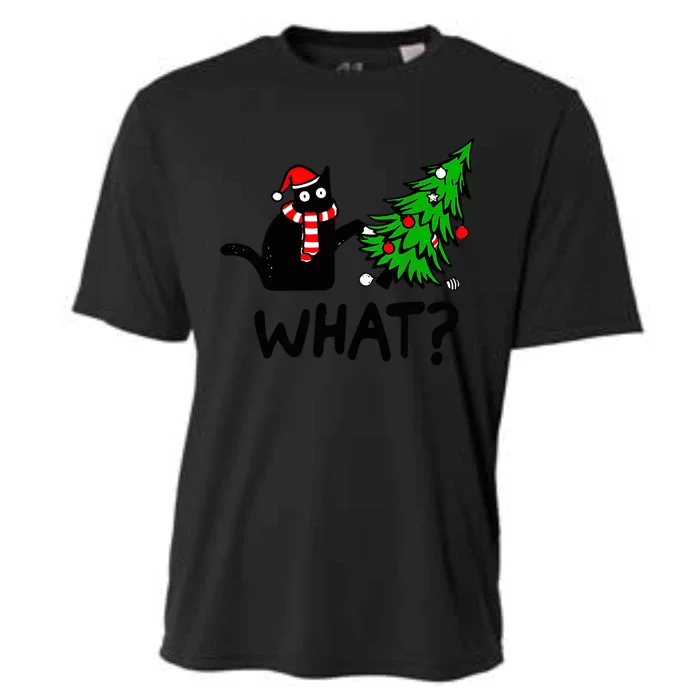 Cat What Christmas Murderous Black Cat Pushing Tree Xmas Gift Cooling Performance Crew T-Shirt