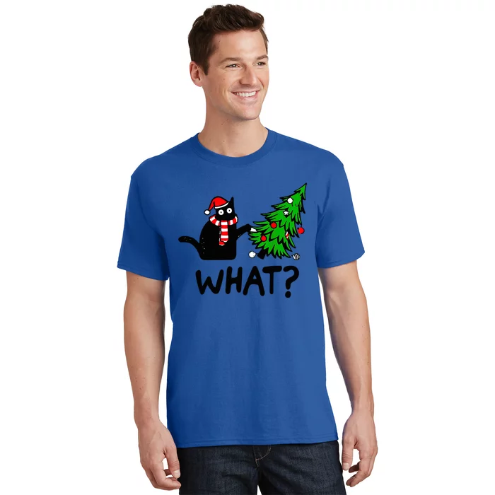 Cat What Christmas Murderous Black Cat Pushing Tree Xmas Gift T-Shirt