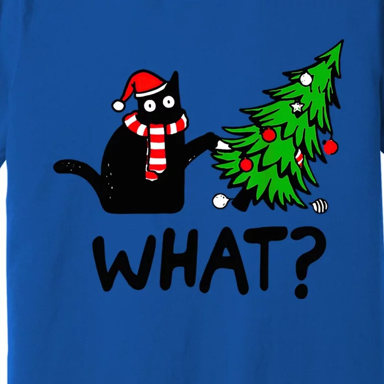 Cat What Christmas Murderous Black Cat Pushing Tree Xmas Gift Premium T-Shirt