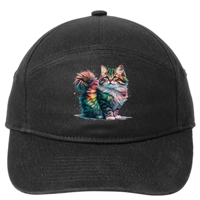 Cat Woman Colorful Watercolor Cat Gift 7-Panel Snapback Hat