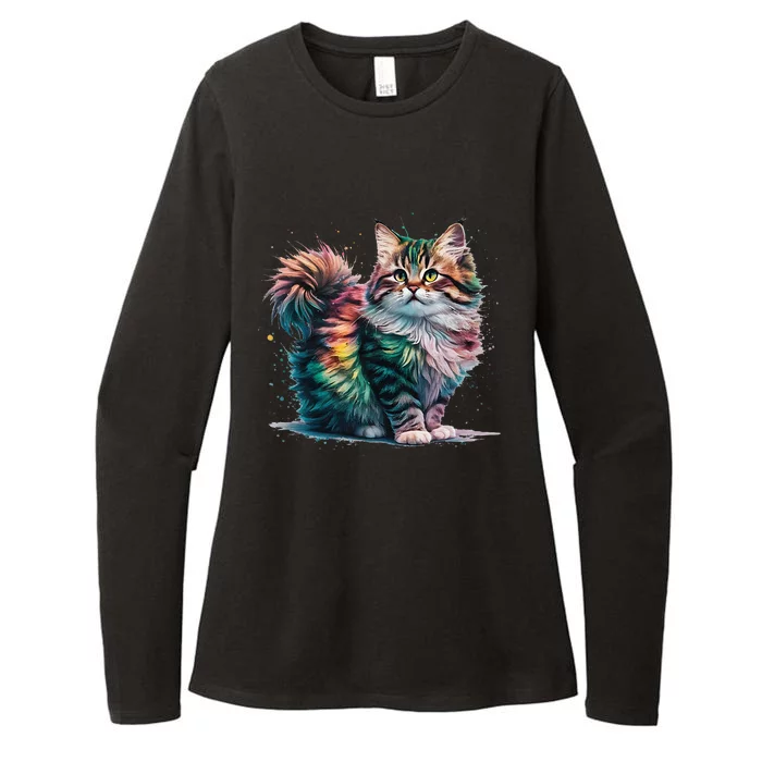 Cat Woman Colorful Watercolor Cat Gift Womens CVC Long Sleeve Shirt