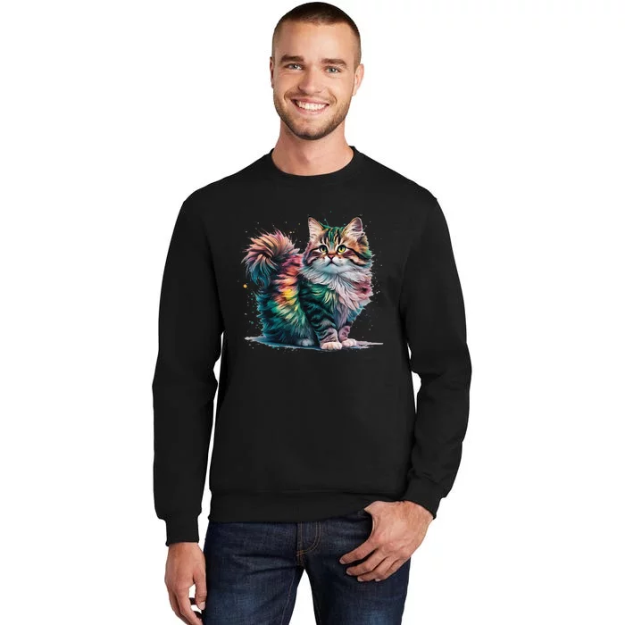 Cat Woman Colorful Watercolor Cat Gift Tall Sweatshirt