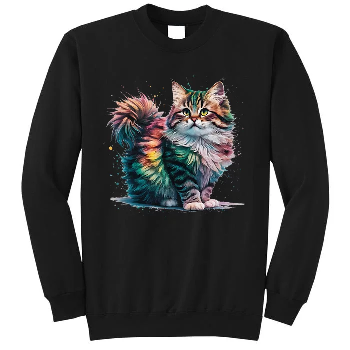 Cat Woman Colorful Watercolor Cat Gift Tall Sweatshirt