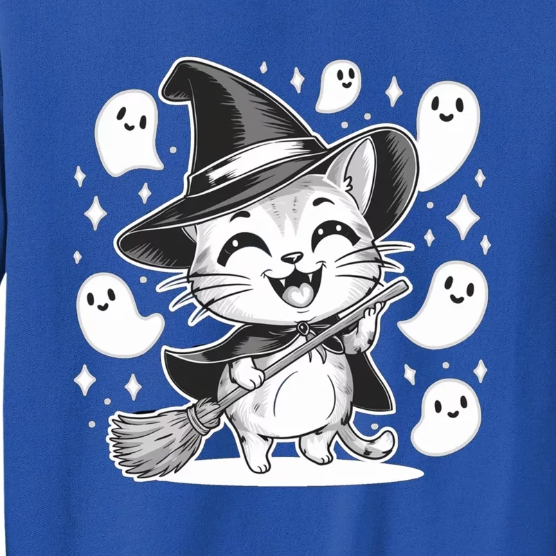 Cute Witch Cat Surrounded By Happy Ghosts Halloween Kitten Gift Tall Sweatshirt