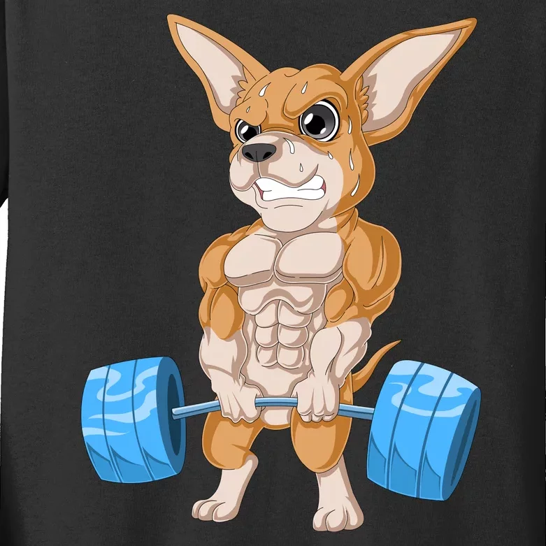 Chihuahua Weightlifting Kids Long Sleeve Shirt