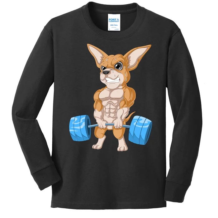 Chihuahua Weightlifting Kids Long Sleeve Shirt