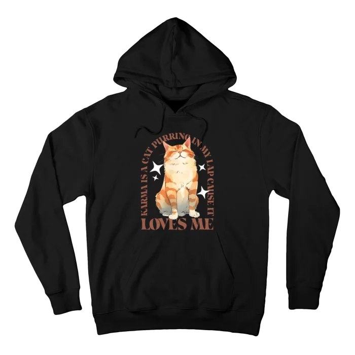 Cute Watercolor Cat Purring And Karma Lover Retro Art Style Hoodie