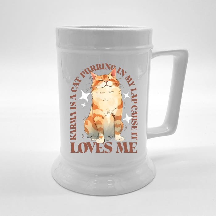 Cute Watercolor Cat Purring And Karma Lover Retro Art Style Front & Back Beer Stein