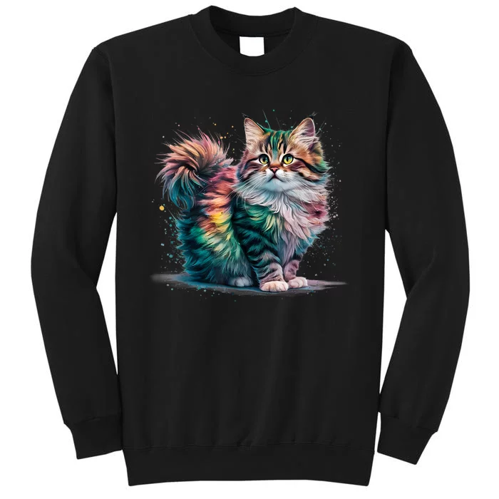 Cat Woman Colorful Watercolor Cat Tall Sweatshirt