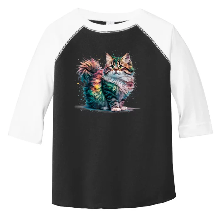 Cat Woman Colorful Watercolor Cat Toddler Fine Jersey T-Shirt