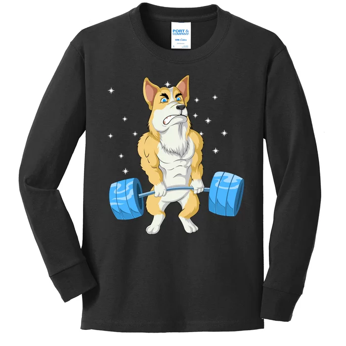 Corgi Weightlifting Kids Long Sleeve Shirt