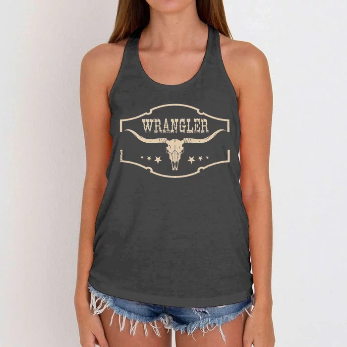 Classic Wranglers Cowhide Bulls Skulls Vintage Styles Pride Women's Knotted Racerback Tank