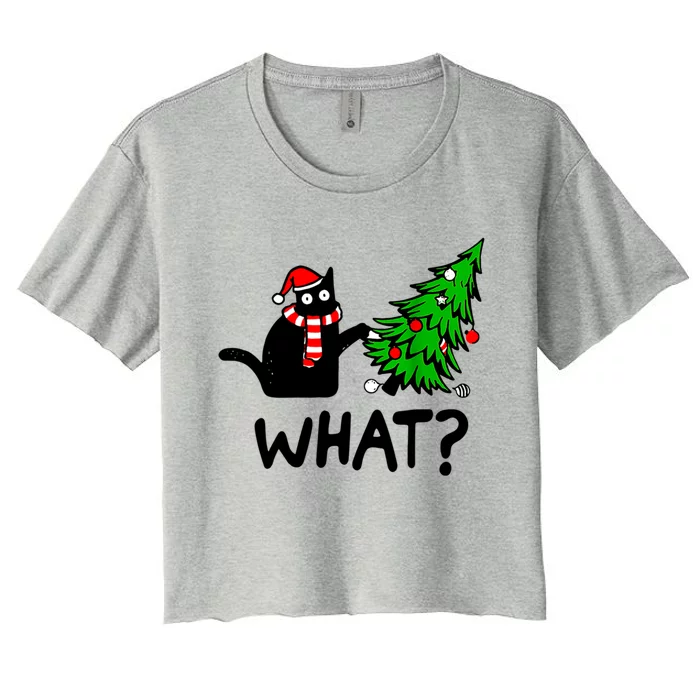 Cat What Christmas Murderous Black Cat Pushing Christmas Gift Women's Crop Top Tee