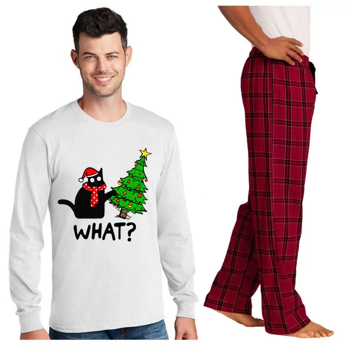 Cat What Christmas Tree Xmas Santa Funny Black Cat Christmas Long Sleeve Pajama Set