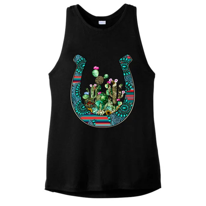 Country Western Cactus Sunflower Horseshoe Gift Ladies Tri-Blend Wicking Tank