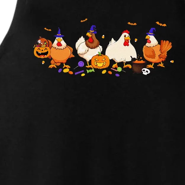 Cute Witch Chicken Chick Pumpkin Halloween Farm Farmer Ladies Tri-Blend Wicking Tank