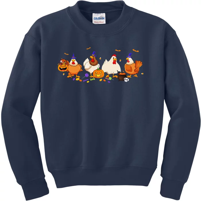 Cute Witch Chicken Chick Pumpkin Halloween Farm Farmer Kids Sweatshirt