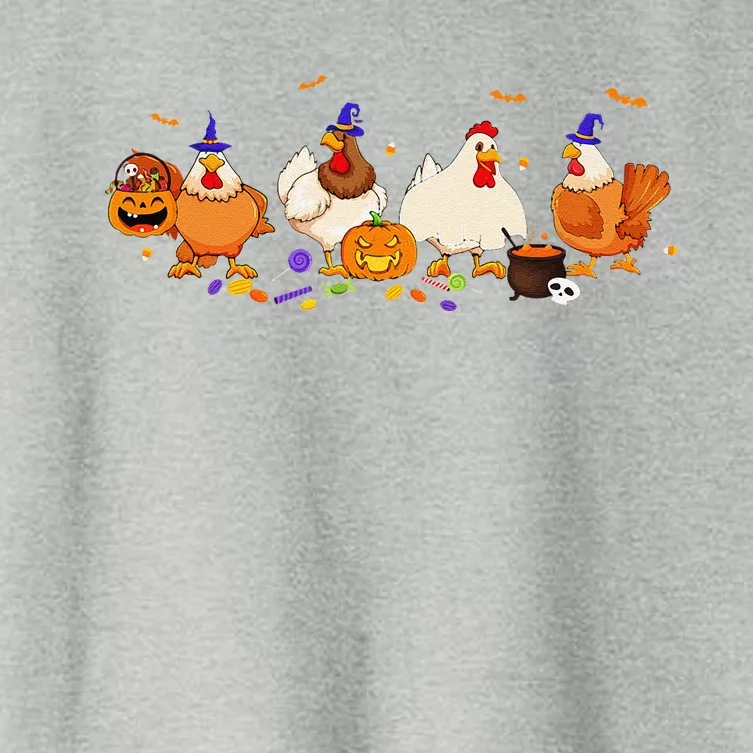 Cute Witch Chicken Chick Pumpkin Halloween Farm Farmer Women's Crop Top Tee