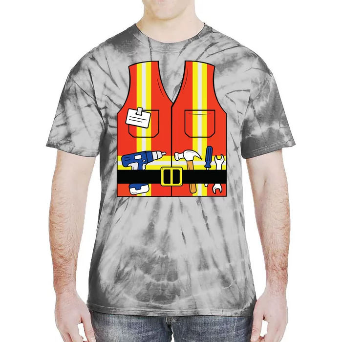 Construction Worker Costume Orange Safety Vest Tools Tie-Dye T-Shirt