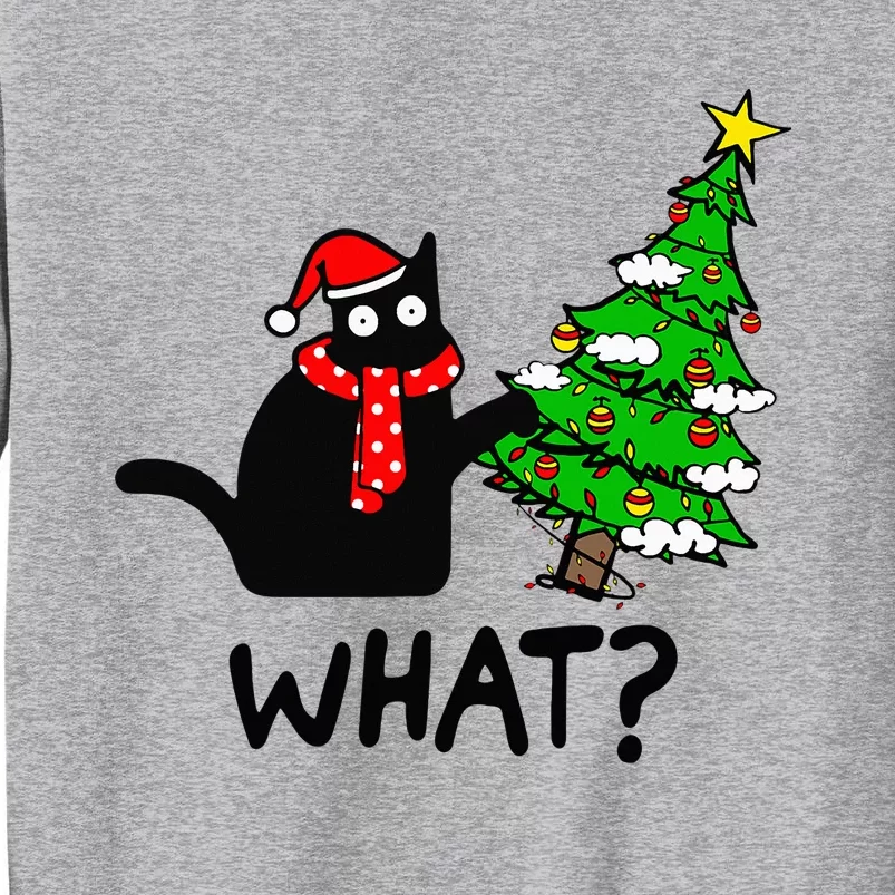 Cat What Christmas Tree Xmas Light Santa Hat Funny Black Cat Tall Sweatshirt