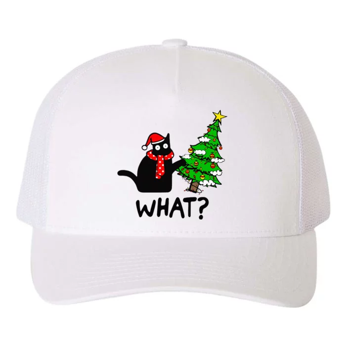 Cat What Christmas Tree Xmas Light Santa Hat Funny Black Cat Yupoong Adult 5-Panel Trucker Hat