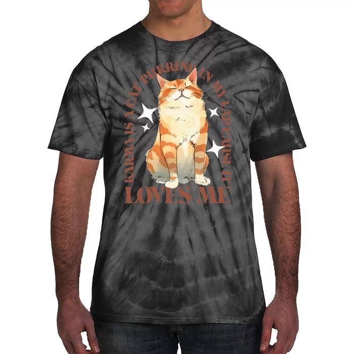 Cute Watercolor Cat Purring and Karma Lover Retro Art Style Tie-Dye T-Shirt