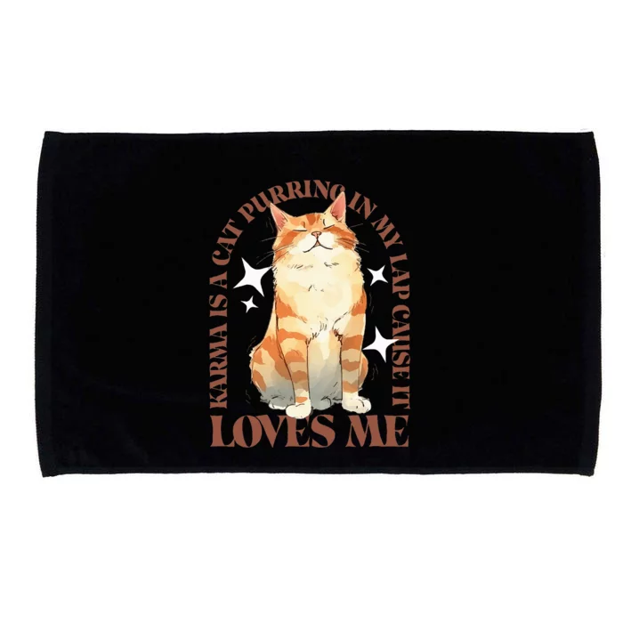 Cute Watercolor Cat Purring and Karma Lover Retro Art Style Microfiber Hand Towel