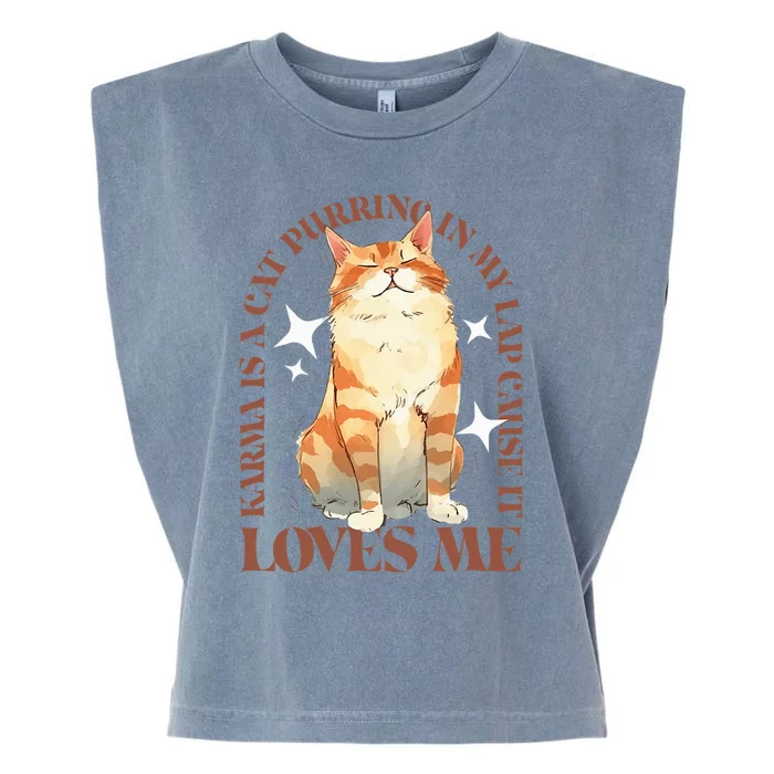 Cute Watercolor Cat Purring and Karma Lover Retro Art Style Garment-Dyed Women's Muscle Tee