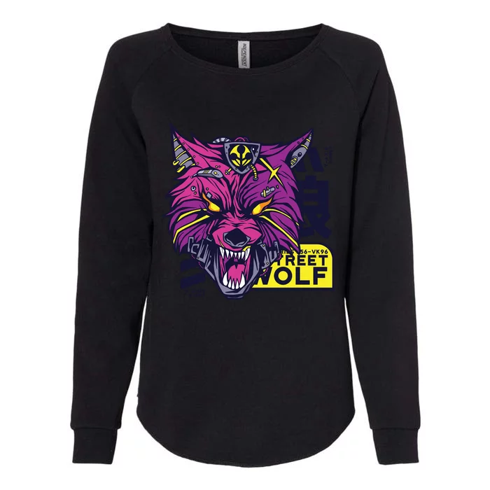 Cyberpunk Wolf Womens California Wash Sweatshirt