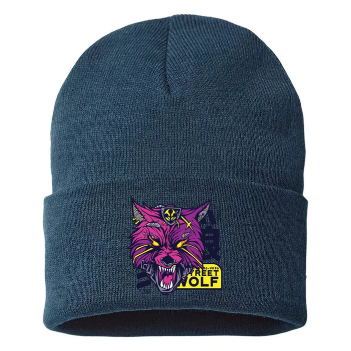 Cyberpunk Wolf Sustainable Knit Beanie