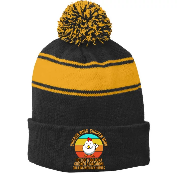 Chicken Wing Chicken Wing Hot Dog And Bologna Stripe Pom Pom Beanie