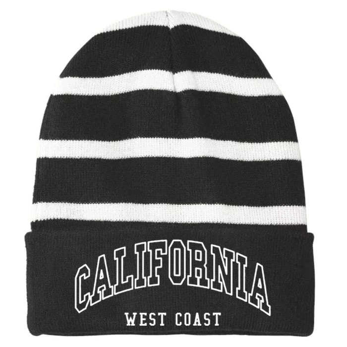 California West Coast Throwback Design Classic Striped Beanie with Solid Band