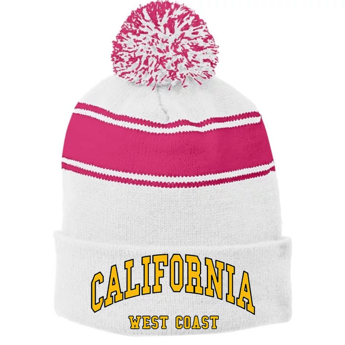 California West Coast Throwback Design Classic Stripe Pom Pom Beanie