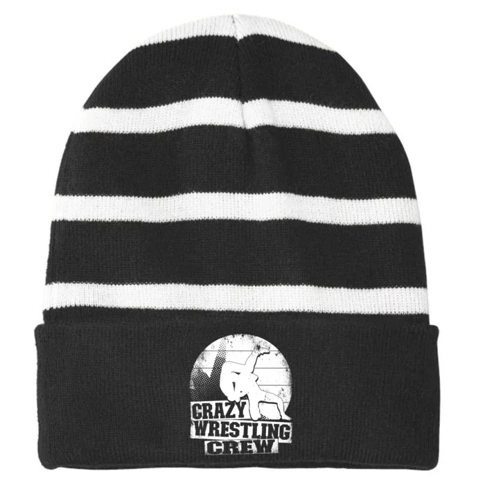 Crazy Wrestling Crew Wrestle Wrestler Striped Beanie with Solid Band