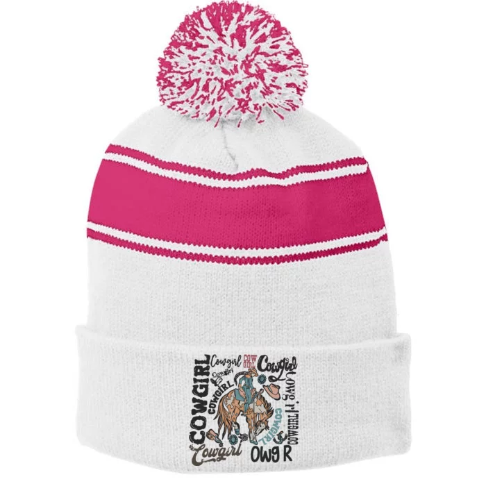 Cowgirls Western Cowboy Stripe Pom Pom Beanie