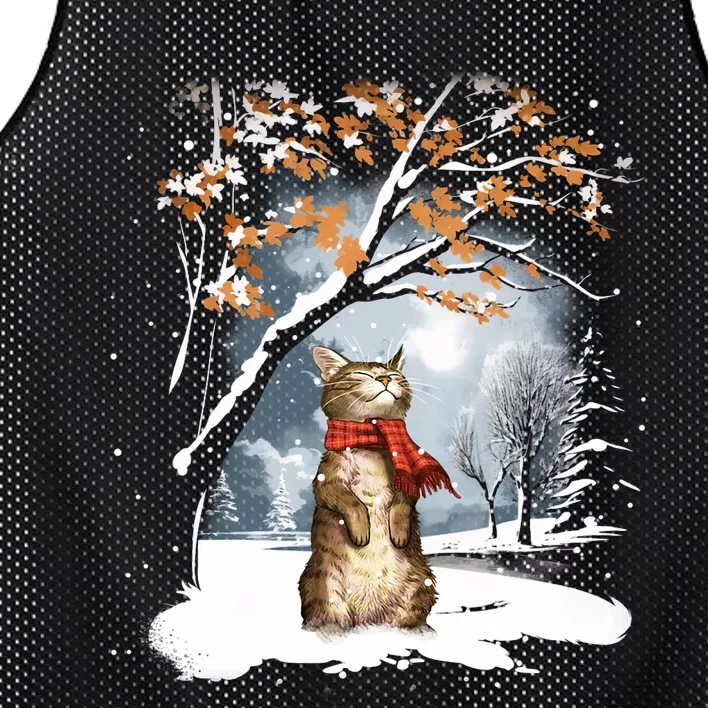 Cat Winter Cat Tree Winter Cat Snow Cat Snowflake Long Sleeve Mesh Reversible Basketball Jersey Tank