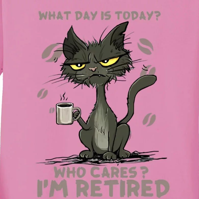 Cat What Day Is Today Who Cares I‘m Retired Kids Long Sleeve Shirt