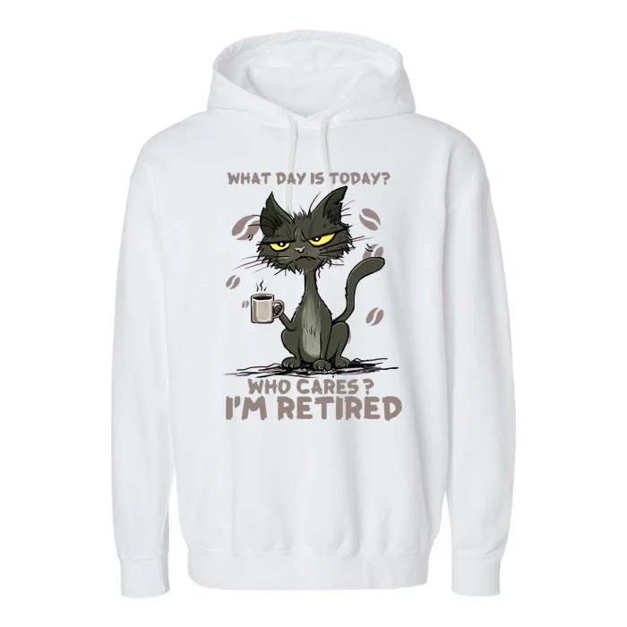 Cat What Day Is Today Who Cares I‘m Retired Garment-Dyed Fleece Hoodie