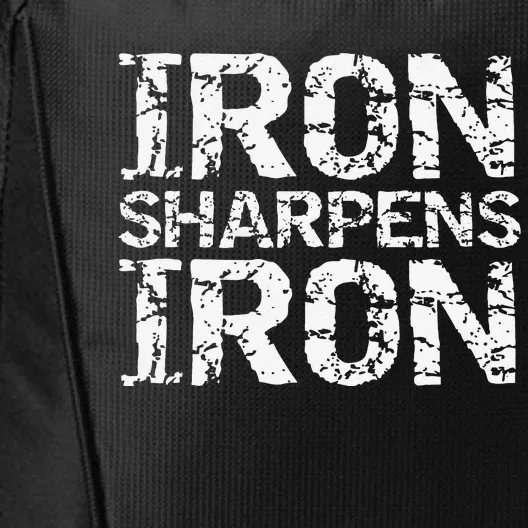 Christian Workout Discipleship Distressed Iron Sharpens Iron City Backpack