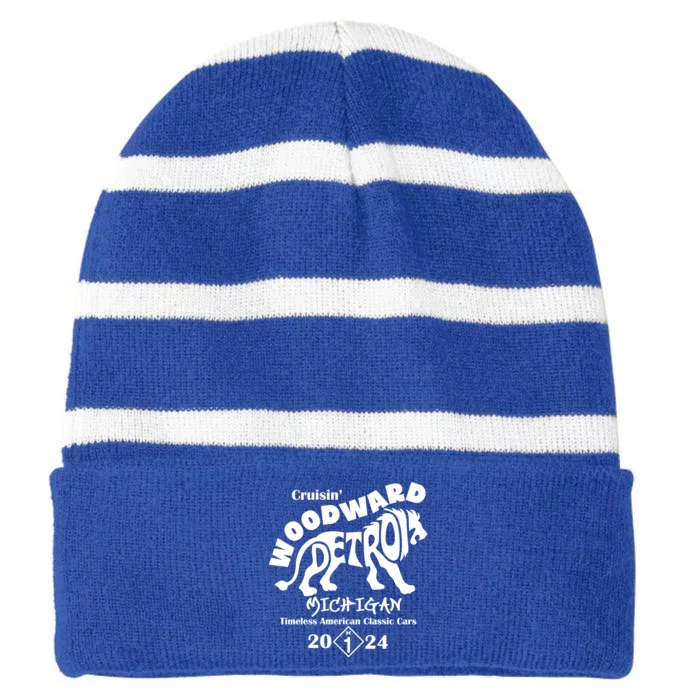 Cruisin Woodward Detroit Michigan Timeless American Classic Cars 2024 M1 Striped Beanie with Solid Band