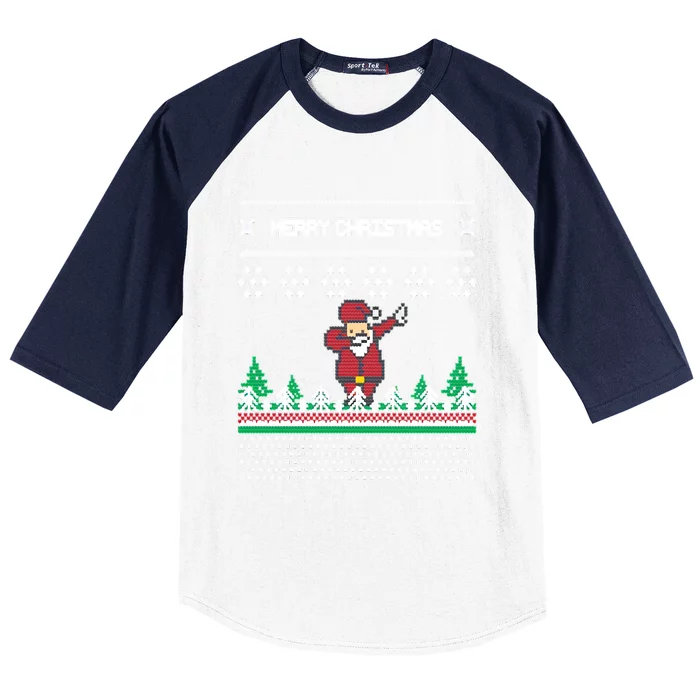 Christmas With Deer Dabbing Santa Baseball Sleeve Shirt