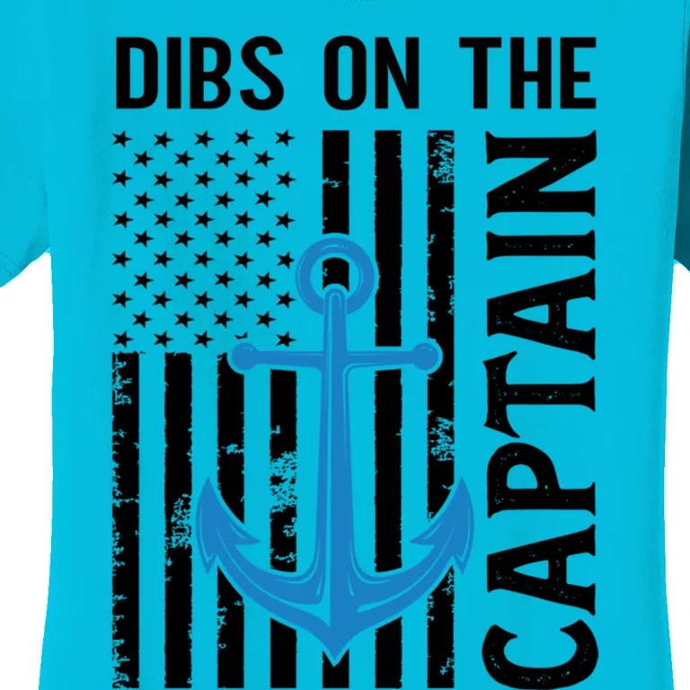 Captain Wife Dibs On The Captain Funny Fishing Usa Flag Gift Women's T-Shirt