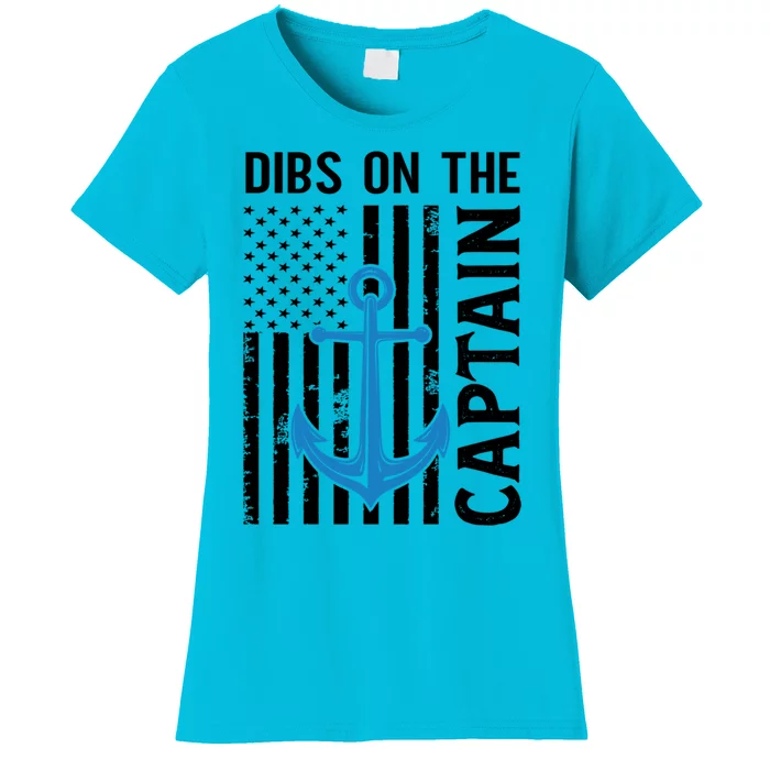 Captain Wife Dibs On The Captain Funny Fishing Usa Flag Gift Women's T-Shirt